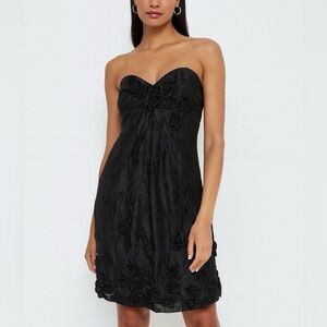 Carmen Marc Valvo Black Floral Appliqué Strapless Mini Dress SZ 6/8